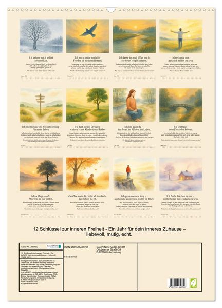 Produktbild: 12 Schl&uuml;ssel zur inneren Freiheit - Ein Jahr f&uuml;r dein inneres Zuhause &ndash; liebevoll, mutig, echt. (Wandkalender 2026 DIN A2 hoch), CALVENDO Monatskalender