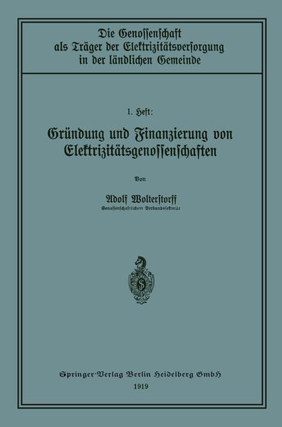 Produktbild: Gr&uuml;ndung und Finanzierung von Elektrizit&auml;tsgenossenschaften