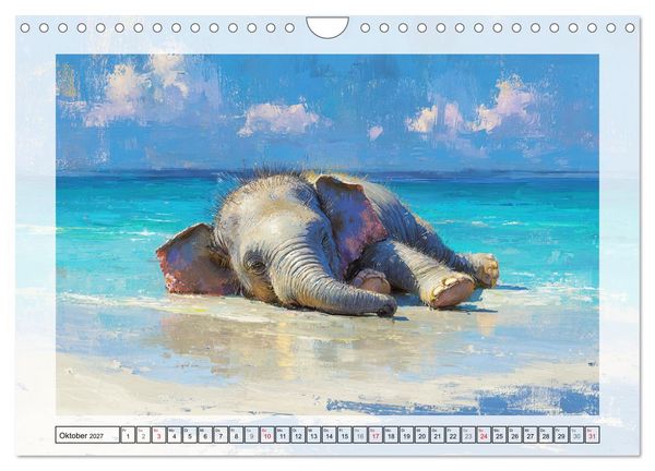 Produktbild: Elefanten am Strand. Zwischen Wellen, Sonne und Sand (Wandkalender 2027 DIN A4 quer), CALVENDO Monatskalender