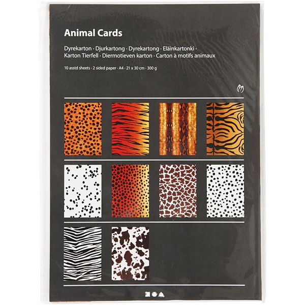 Produktbild: Creativ Company Karton, Tierfell, A4, Blatt 210x297 mm, 300 g, 10 Blatt sortiert