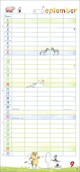 Helme Heine Familienplaner 2024. Familienkalender mit 5 Spalten. Liebevoll illustrierter Familien-Wandkalender mit Schulferien und Stundenplänen.