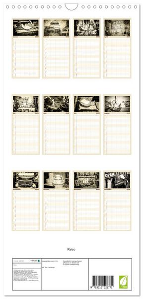 Produktbild: Familienplaner 2026 - Retro mit 5 Spalten (Wandkalender, 21 x 45 cm) CALVENDO
