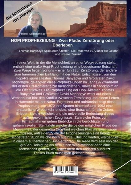 Produktbild: HOPI PROPHEZEIUNG - Zwei Pfade: Zerst&ouml;rung oder &Uuml;berleben - Thomas Banyacya Spiritueller &Auml;ltester