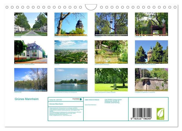 Produktbild: Gr&uuml;nes Mannheim (Wandkalender 2027 DIN A4 quer), CALVENDO Monatskalender