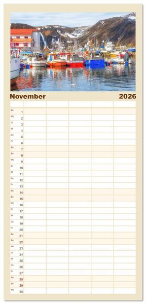 Produktbild: Familienplaner 2026 - Norwegens K&uuml;stenst&auml;dte mit 5 Spalten (Wandkalender, 21 x 45 cm) CALVENDO