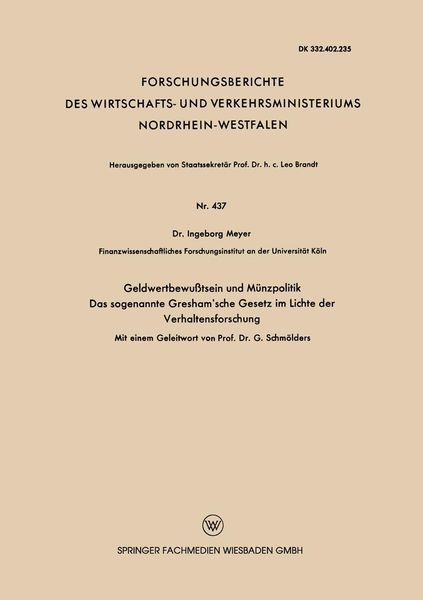 Produktbild: Geldwertbewu&szlig;tsein und M&uuml;nzpolitik Das sogenannte Gresham'sche Gesetz im Lichte der Verhaltensforschung