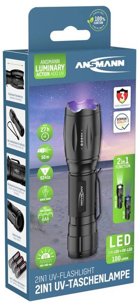 Produktbild: Ansmann Action 400 UV LED, UV-Lampe Taschenlampe batteriebetrieben 100 lm 27 h