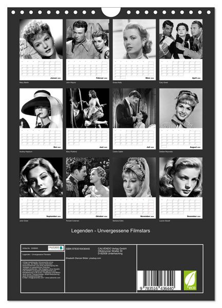 Produktbild: Legenden - Unvergessene Filmstars (Wandkalender 2026 DIN A4 hoch), CALVENDO Monatskalender