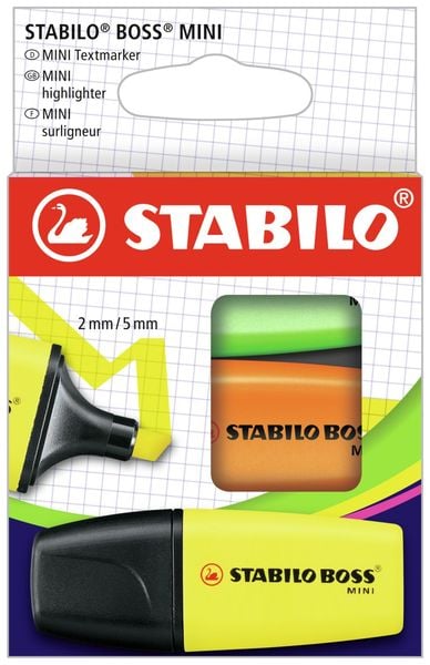 STABILO Marker BOSS MINI gelb, orange, grün, 3er Set