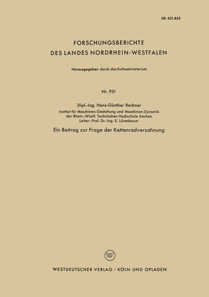 Produktbild: Ein Beitrag zur Frage der Kettenradverzahnung