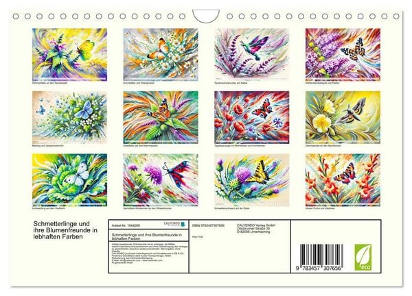 Produktbild: Schmetterlinge und ihre Blumenfreunde in lebhaften Farben (Wandkalender 2026 DIN A4 quer), CALVENDO Monatskalender