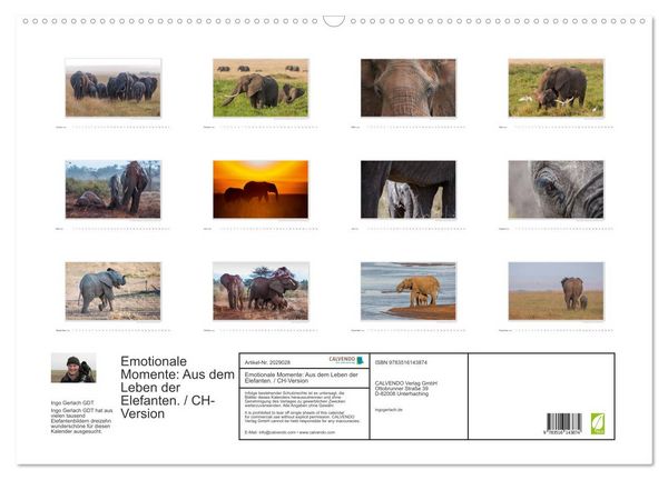 Produktbild: Emotionale Momente: Aus dem Leben der Elefanten. / CH-Version (Wandkalender 2026 DIN A2 quer), CALVENDO Monatskalender