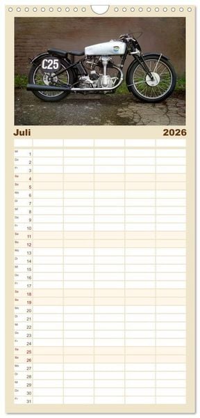 Produktbild: Familienplaner 2026 - Motorrad Oldtimer mit 5 Spalten (Wandkalender, 21 x 45 cm) CALVENDO