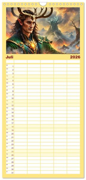 Produktbild: Familienplaner 2026 - Unsterbliche Mythen des Nordens mit 5 Spalten (Wandkalender, 21 x 45 cm) CALVENDO