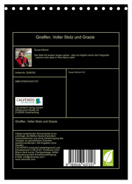 Produktbild: Giraffen. Voller Stolz und Grazie (Tischkalender 2026 DIN A5 hoch), CALVENDO Monatskalender