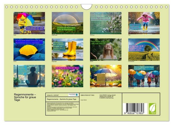 Produktbild: Regenmomente &ndash; Spr&uuml;che f&uuml;r graue Tage (Wandkalender 2026 DIN A4 quer), CALVENDO Monatskalender