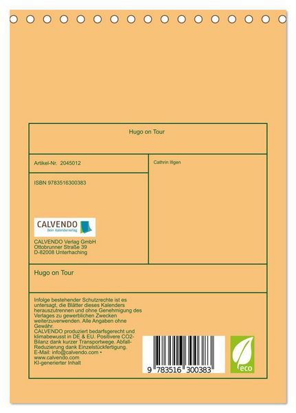 Produktbild: Hugo on Tour (Tischkalender 2026 DIN A5 hoch), CALVENDO Monatskalender