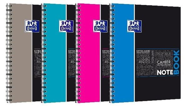 OXFORD Studium A4+ Hardcover doppelspiralgebundenes Notebook, 7 mm liniert, 80 Blatt, SCRIBZEE® kompatibel, 1 Stück sortiert