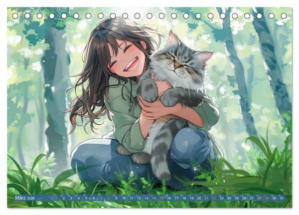 Produktbild: Tierische Anime-Freunde - Fr&ouml;hliche Streifz&uuml;ge mit Hund und Katze (Tischkalender 2026 DIN A5 quer), CALVENDO Monatskalender