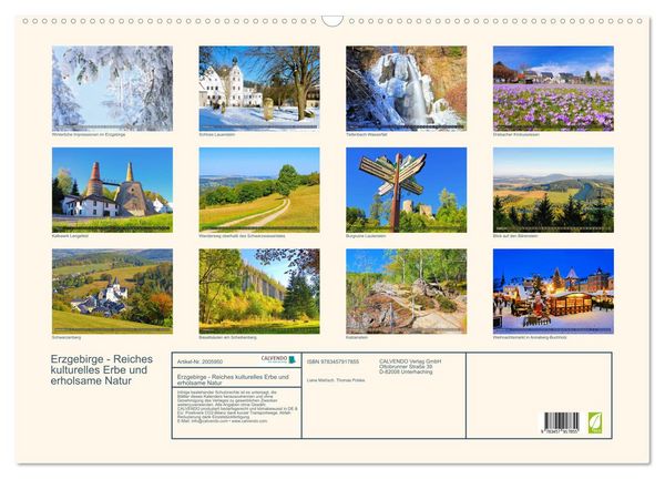 Produktbild: Erzgebirge - Reiches kulturelles Erbe und erholsame Natur (Wandkalender 2026 DIN A2 quer), CALVENDO Monatskalender