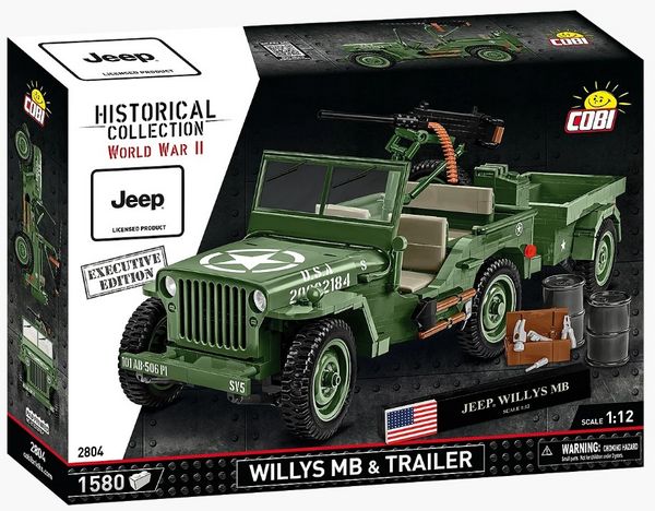 COBI Historical Collection 2804 - Willys MB & Trailer, Executive Edition, WWII, Klemmbausteine 1580 Teile