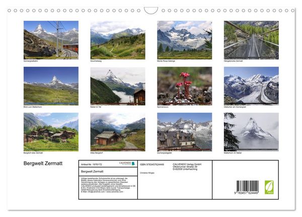 Produktbild: Bergwelt Zermatt (Wandkalender 2026 DIN A3 quer), CALVENDO Monatskalender