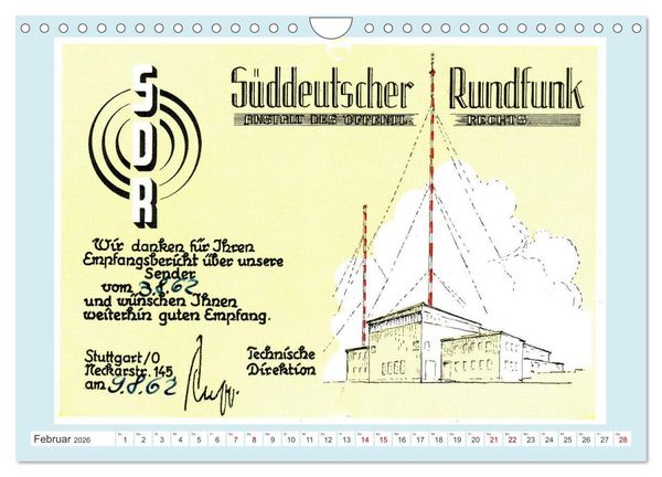 Produktbild: Rundfunk in Deutschland - Historische QSL-Karten (Wandkalender 2026 DIN A4 quer), CALVENDO Monatskalender