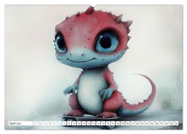 Produktbild: Dinozauber &ndash; Wenn Urzeitbewohner zu Freunden werden (hochwertiger Premium Wandkalender 2026 DIN A2 quer), Kunstdruck in Hochglanz