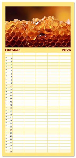 Produktbild: Familienplaner 2026 - HONIG - fl&uuml;ssiges Gold mit 5 Spalten (Wandkalender, 21 x 45 cm) CALVENDO