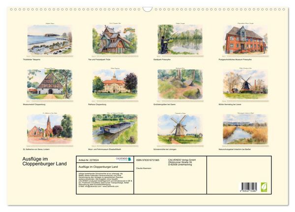 Produktbild: Ausfl&uuml;ge im Cloppenburger Land (Wandkalender 2026 DIN A2 quer), CALVENDO Monatskalender