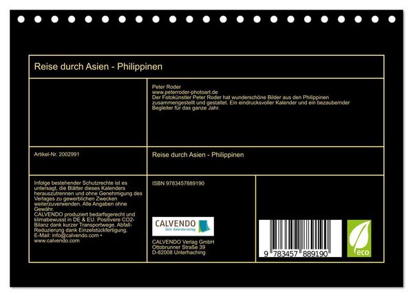 Produktbild: Reise durch Asien - Philippinen (Tischkalender 2026 DIN A5 quer), CALVENDO Monatskalender