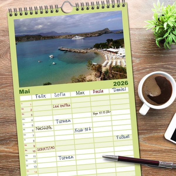 Produktbild: Familienplaner 2026 - Trauminsel Rhodos mit 5 Spalten (Wandkalender, 21 x 45 cm) CALVENDO
