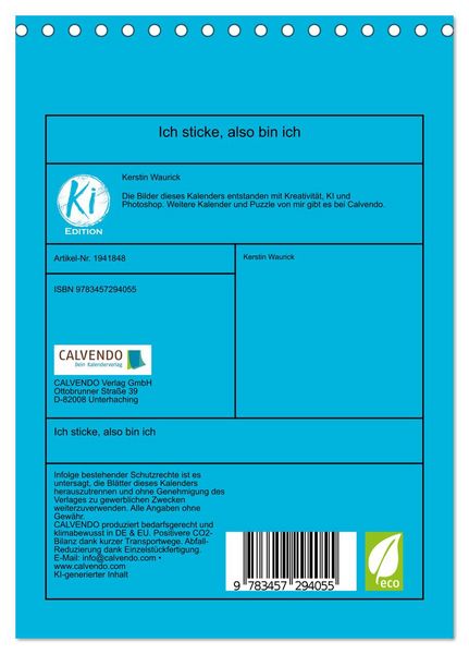 Produktbild: Ich sticke, also bin ich (Tischkalender 2026 DIN A5 hoch), CALVENDO Monatskalender