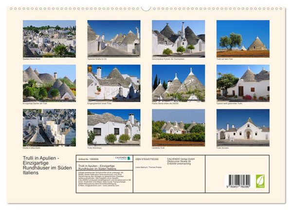 Produktbild: Trulli in Apulien - Einzigartige Rundh&auml;user im S&uuml;den Italiens (hochwertiger Premium Wandkalender 2026 DIN A2 quer), Kunstdruck in Hochglanz
