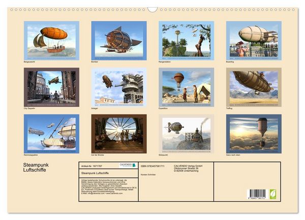 Produktbild: Steampunk Luftschiffe (Wandkalender 2026 DIN A2 quer), CALVENDO Monatskalender
