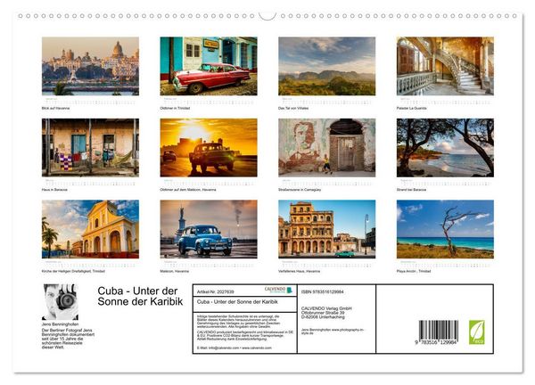 Produktbild: Cuba - Unter der Sonne der Karibik (Wandkalender 2026 DIN A2 quer), CALVENDO Monatskalender