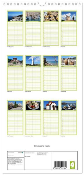 Produktbild: Familienplaner 2026 - Griechische Inseln mit 5 Spalten (Wandkalender, 21 x 45 cm) CALVENDO