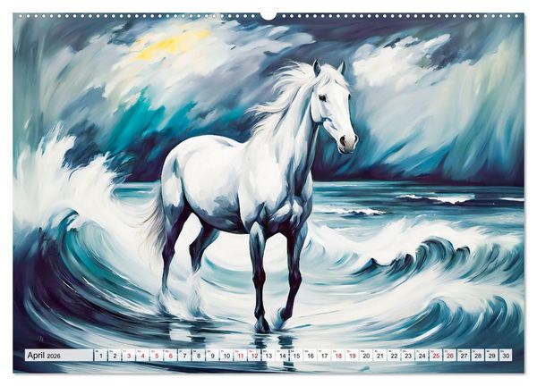 Produktbild: Jahr des Pferdes - Der unbez&auml;hmbare Geist der Pferde (hochwertiger Premium Wandkalender 2026 DIN A2 quer), Kunstdruck in Hochglanz