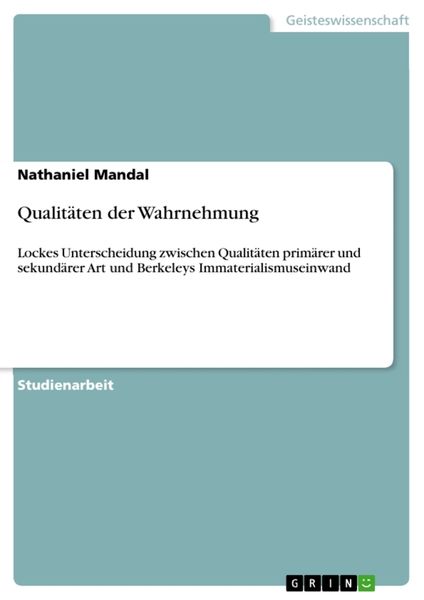 Produktbild: Qualit&auml;ten der Wahrnehmung