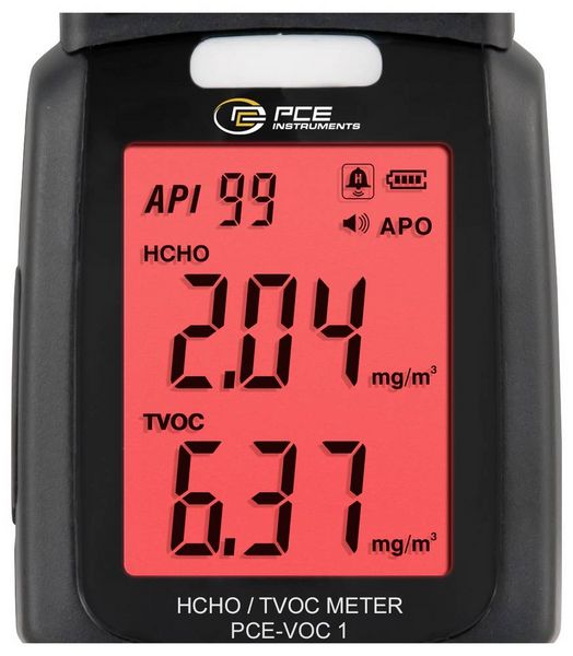 Produktbild: PCE Instruments Gasmessger&auml;t Formaldehyd PCE-VOC 1 Messung von TVOC |HCHO |0...9,99 mg/m&sup3; / PPM |0...5mg/m&sup3; / PPM |Alarm