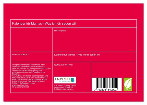 Produktbild: Kalender f&uuml;r Mamas - Was ich dir sagen will (Tischkalender 2026 DIN A5 quer), CALVENDO Monatskalender