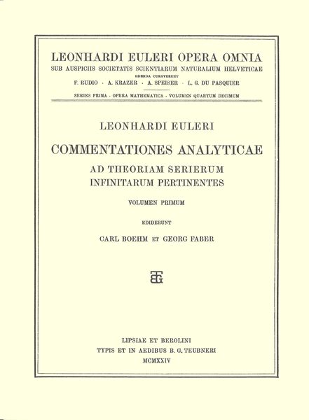 Produktbild: Commentationes analyticae ad theoriam serierum infinitarum pertinentes 1st part