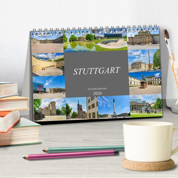Produktbild: Stuttgart Stadtrundgang (Tischkalender 2026 DIN A5 quer), CALVENDO Monatskalender