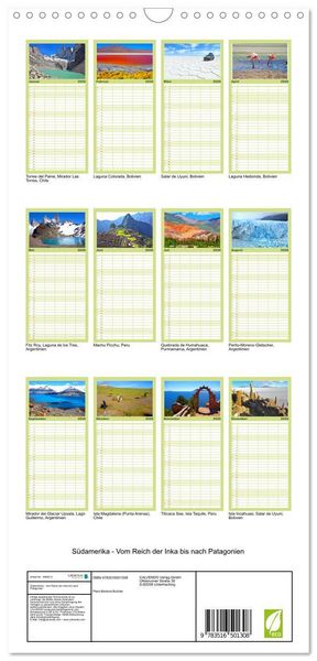 Produktbild: Familienplaner 2026 - S&uuml;damerika - Vom Reich der Inka bis nach Patagonien mit 5 Spalten (Wandkalender, 21 x 45 cm) CALVENDO