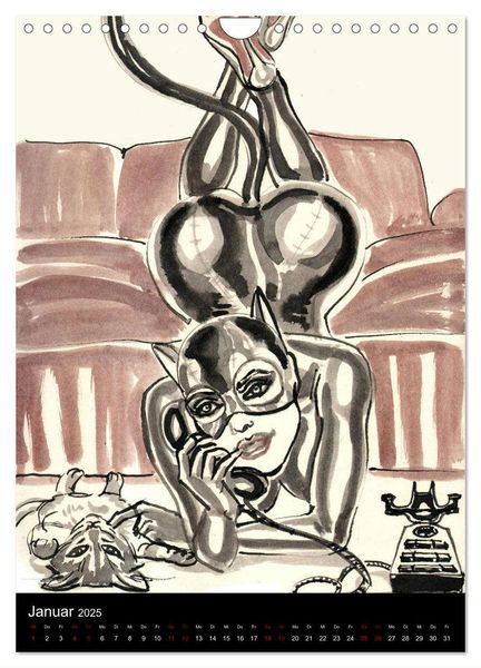 Produktbild: Kesse Mietzen - Burlesque cats II - mit flotten Linien gezeichnete Pin-up Katzen (Wandkalender 2025 DIN A4 hoch), CALVENDO Monatskalender