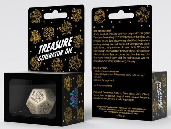 Q-Workshop QWO98529 - Treasure Generator Die: Beige&Black, D12, 1 Stück, Schatzgenerator-Würfel