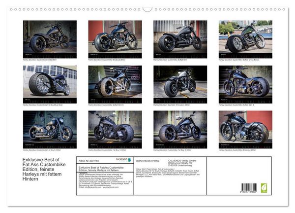 Produktbild: Exklusive Best of Fat Ass Custombike Edition, feinste Harleys mit fettem Hintern (Wandkalender 2026 DIN A2 quer), CALVENDO Monatskalender