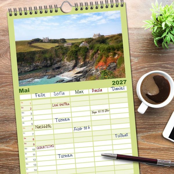 Produktbild: Familienplaner 2027 - Cornwall mit 5 Spalten (Wandkalender, 21 x 45 cm) CALVENDO