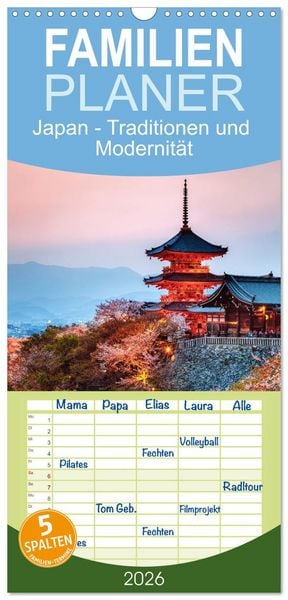 Produktbild: Familienplaner 2026 - Japan - Traditionen und Modernit&auml;t mit 5 Spalten (Wandkalender, 21 x 45 cm) CALVENDO