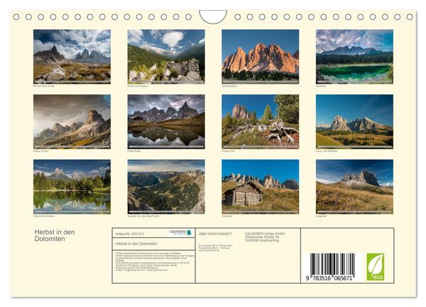 Produktbild: Herbst in den Dolomiten (Wandkalender 2026 DIN A4 quer), CALVENDO Monatskalender